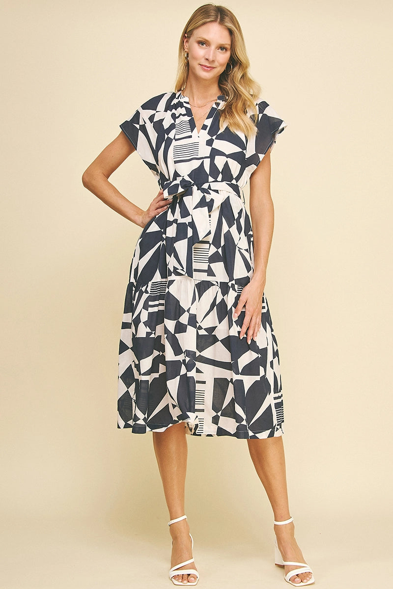 Print Tiered Midi Dress