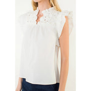 Flutter Sleeve Top w/ Embellished Yoke THML