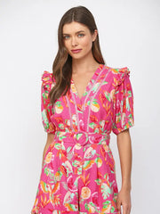 Botanical Print Lace Insert Belted Romper Fate