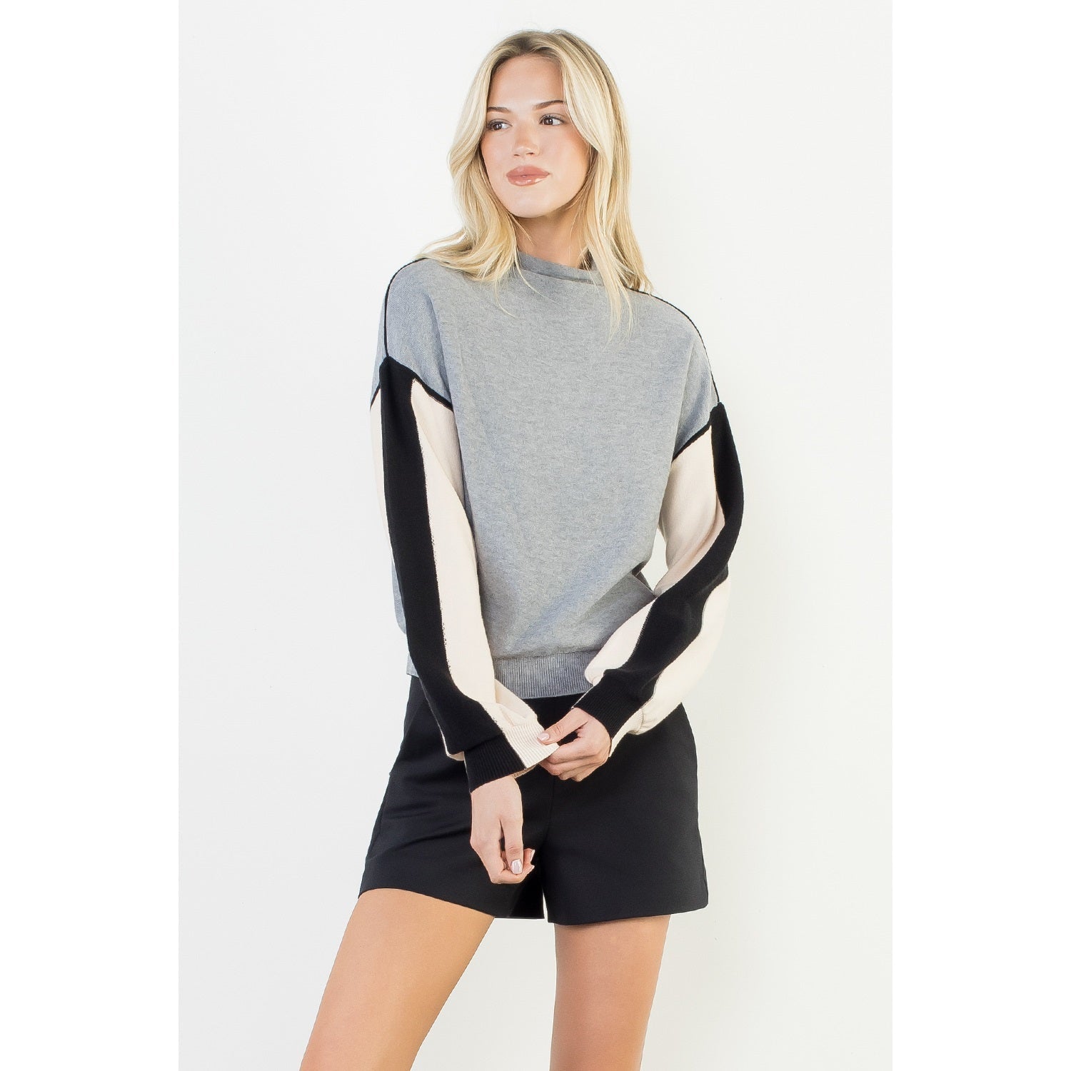Colorblocked Mock Neck Sweater THML