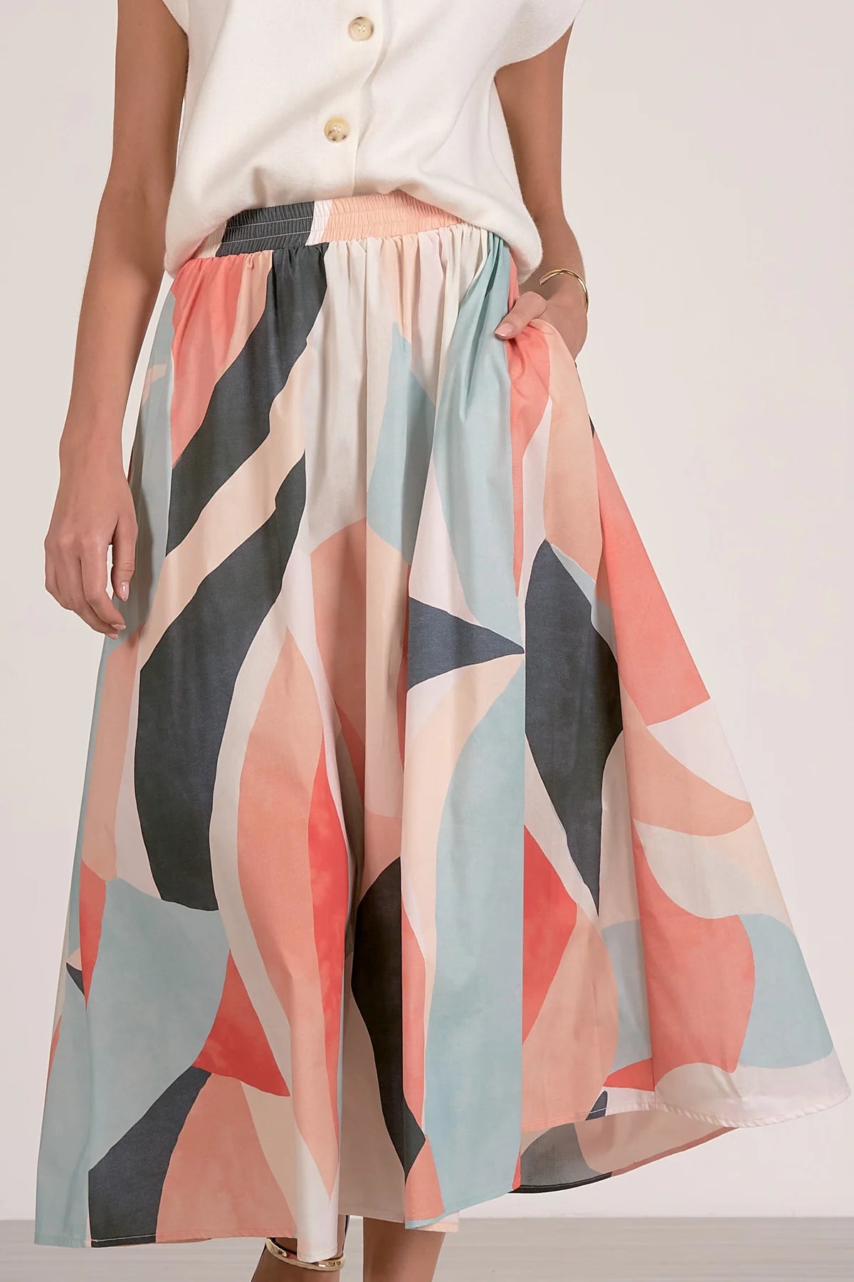 Elastic Waist Midi Skirt