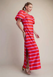 Maxi Dress Puff Sleeve Side Slit Dress Glam