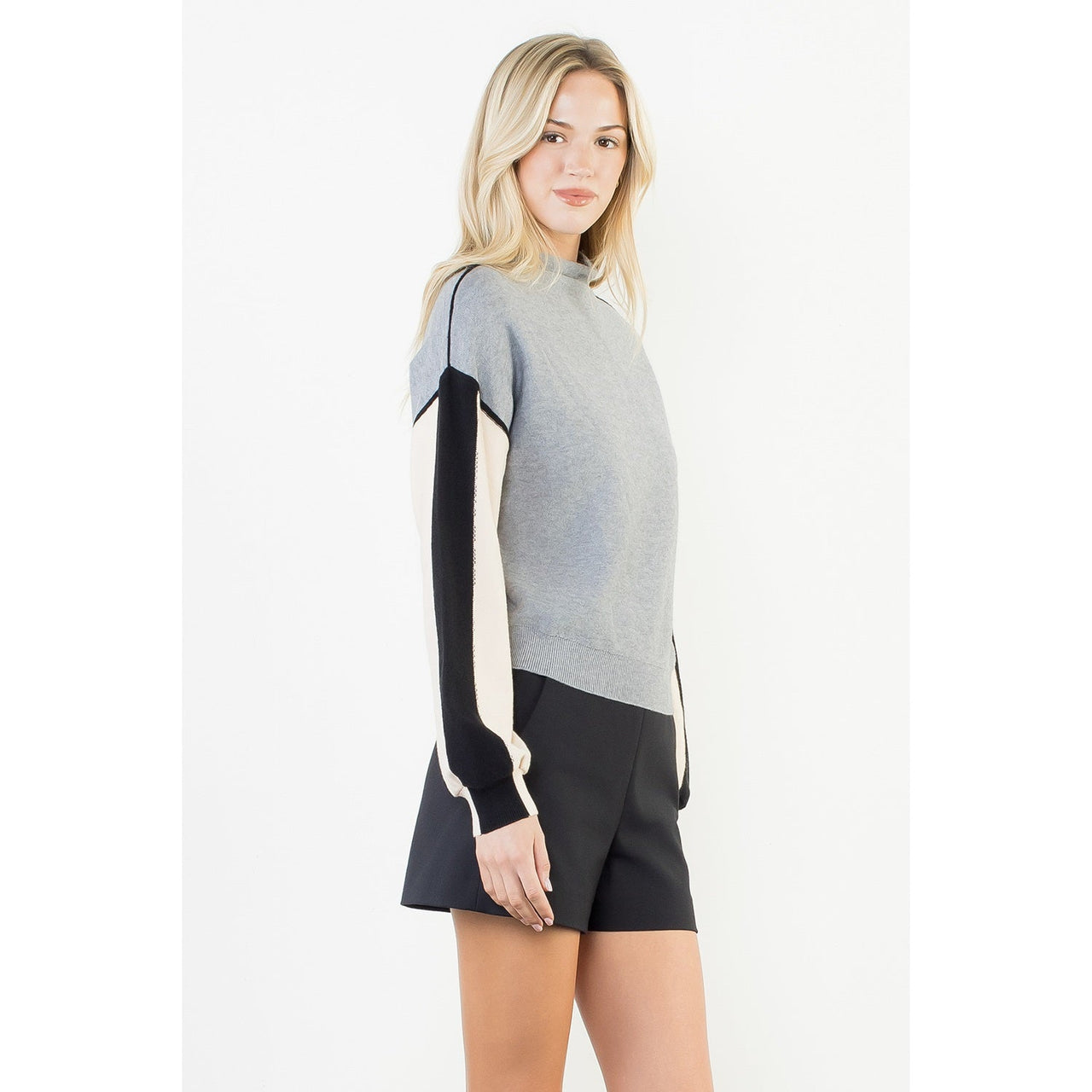 Colorblocked Mock Neck Sweater THML