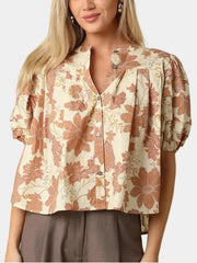 Julie Floral Puff Sleeve Blouse Olivaceous
