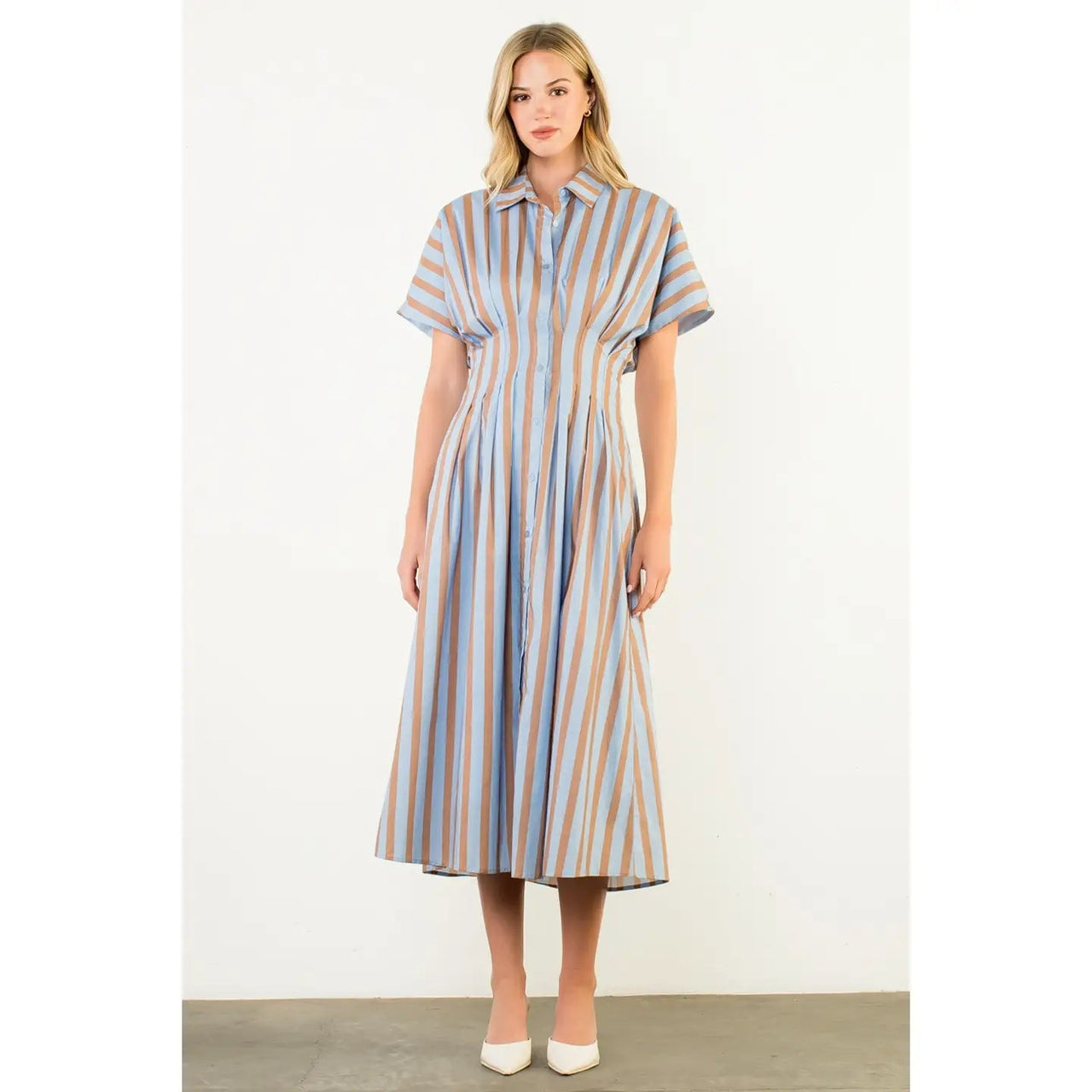 Striped Button Down Maxi Dress THML