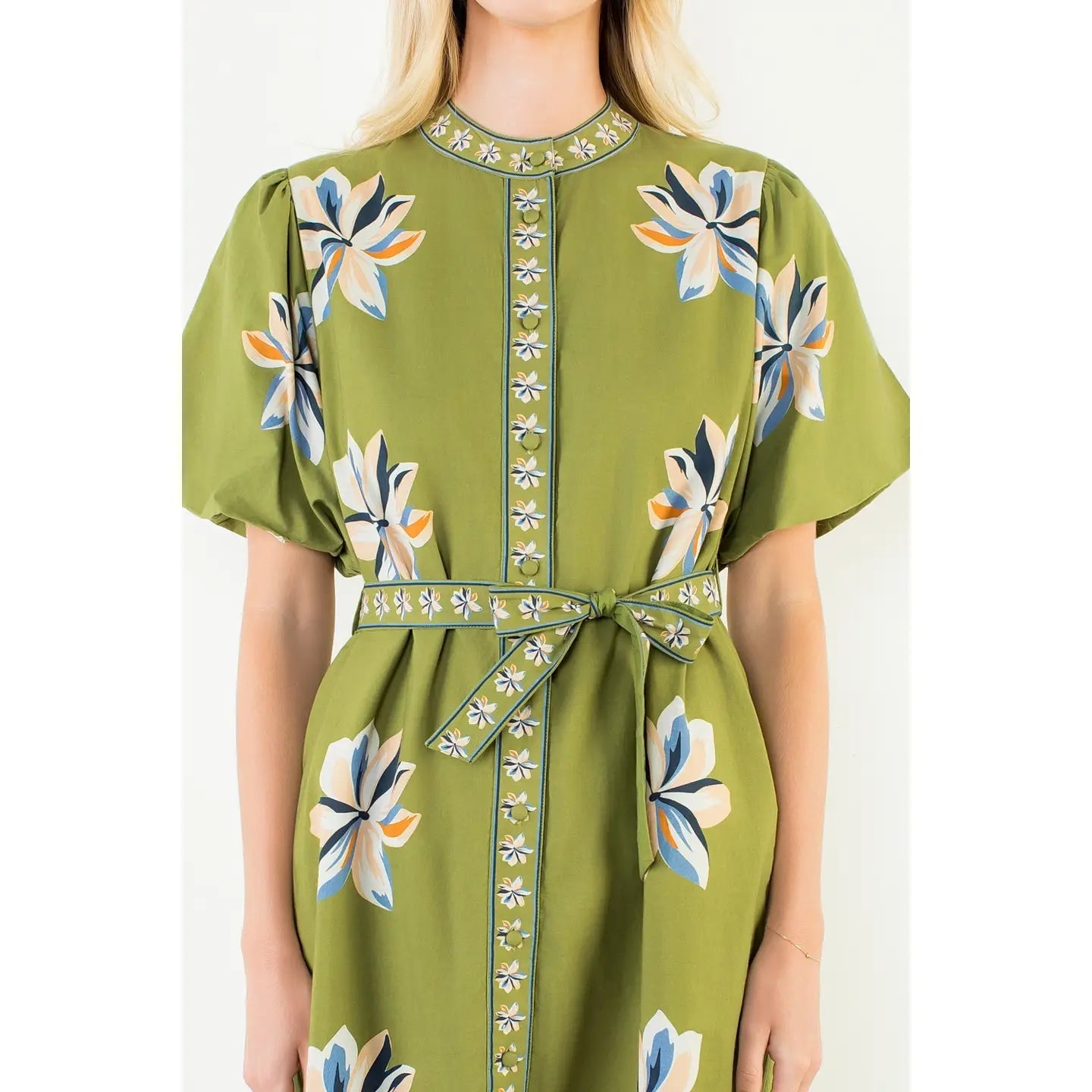 Midi Floral Dress with Tie Waist THML