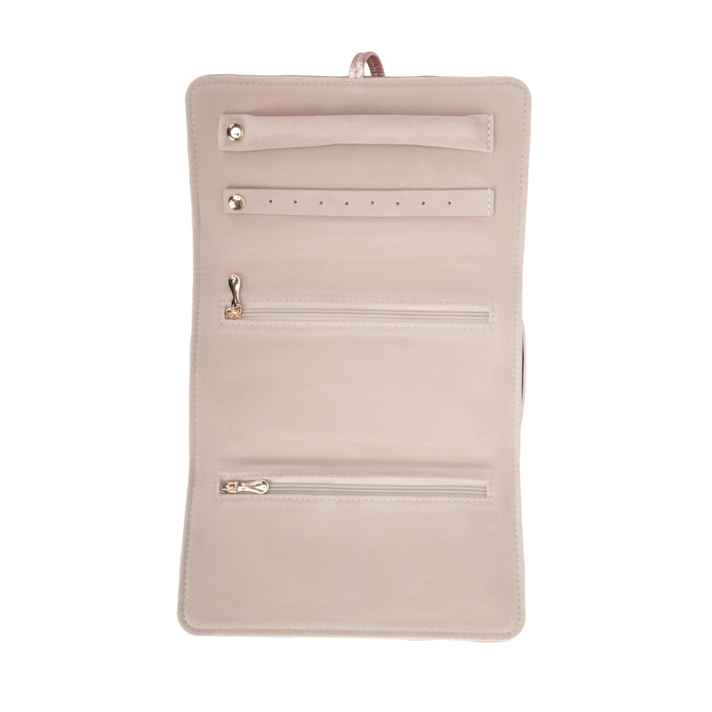 Leah Quilted Jewelry Roll in Pale Pink