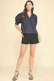 Balloon Sleeve V-Neck Blouse Top Pinch