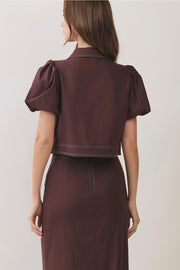 Contrast Stitch Puff Sleeve Cropped Top TCEC