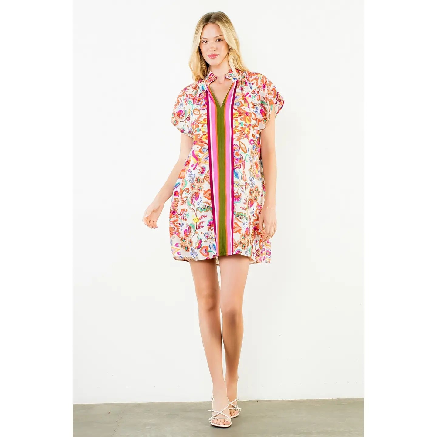 Short Sleeve Flower Dress THML