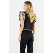 Flutter Sleeve Cropped Embroidery Top THML