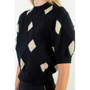 Short Sleeve Argyle Knit Top THML