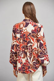Large Scale Abstract Floral Print Stan-Up Collar Button Down Fate