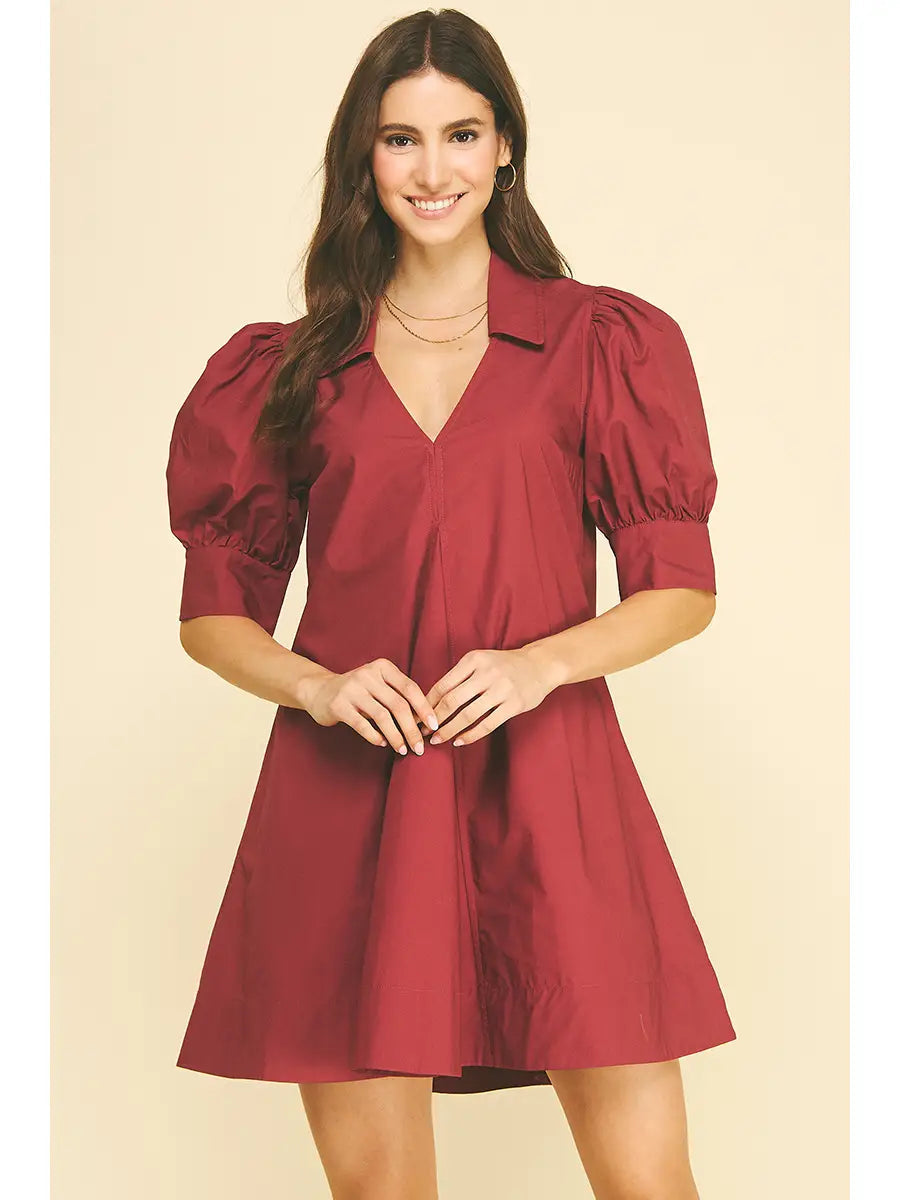 Puff Sleeve V-Neck Mini Dress Pinch