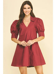 Puff Sleeve V-Neck Mini Dress Pinch
