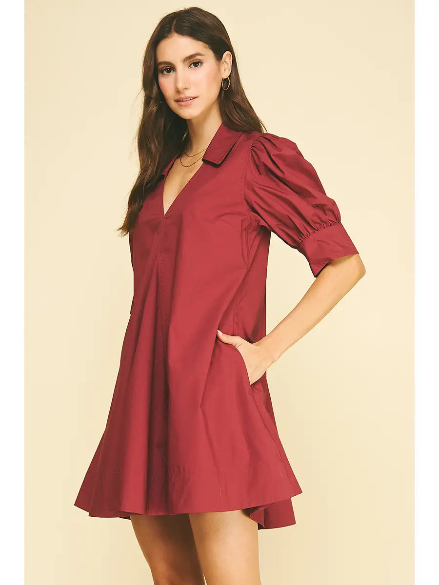Puff Sleeve V-Neck Mini Dress Pinch