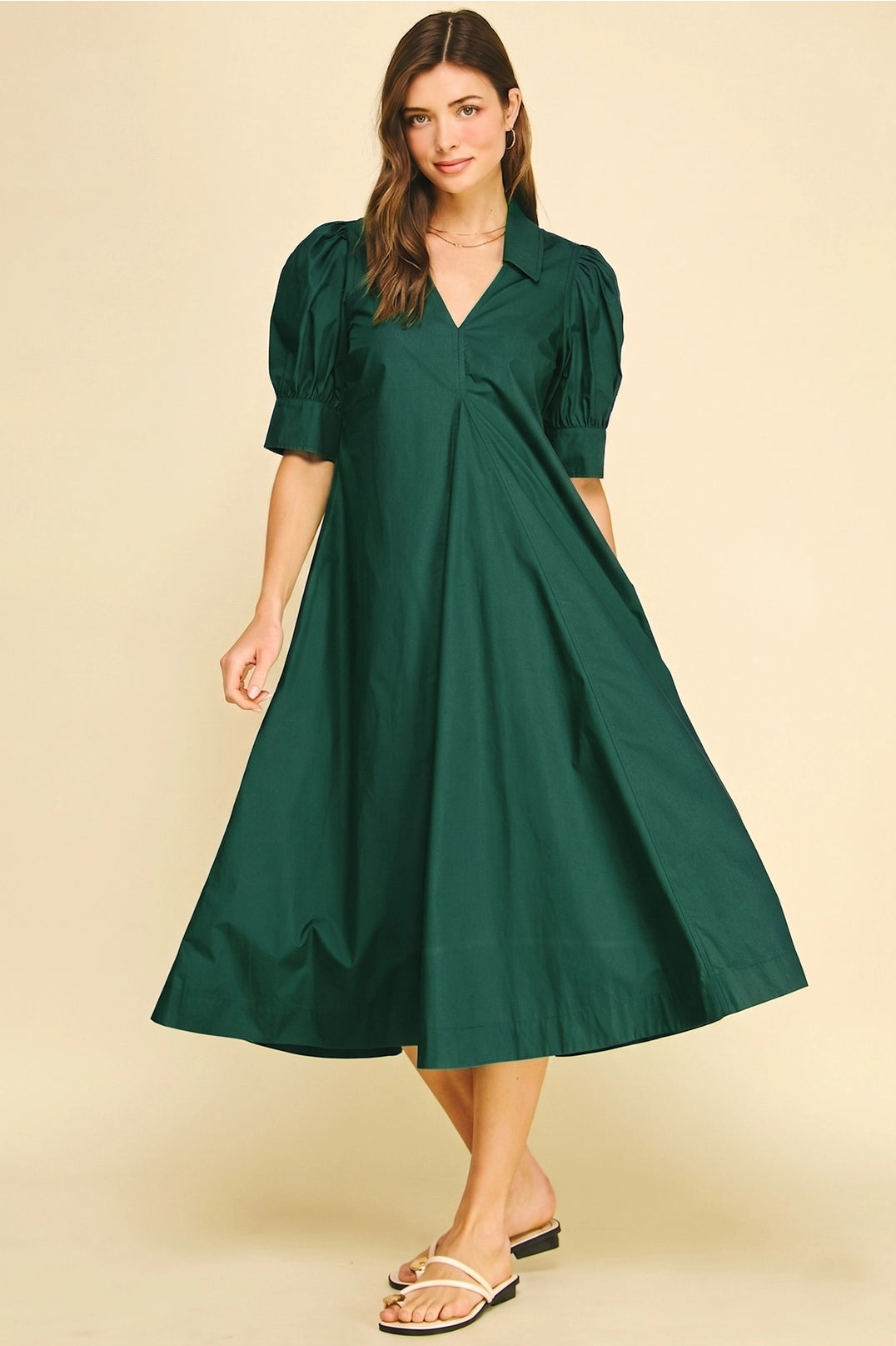 V-Neck Pleated A-Line Dress Pinch