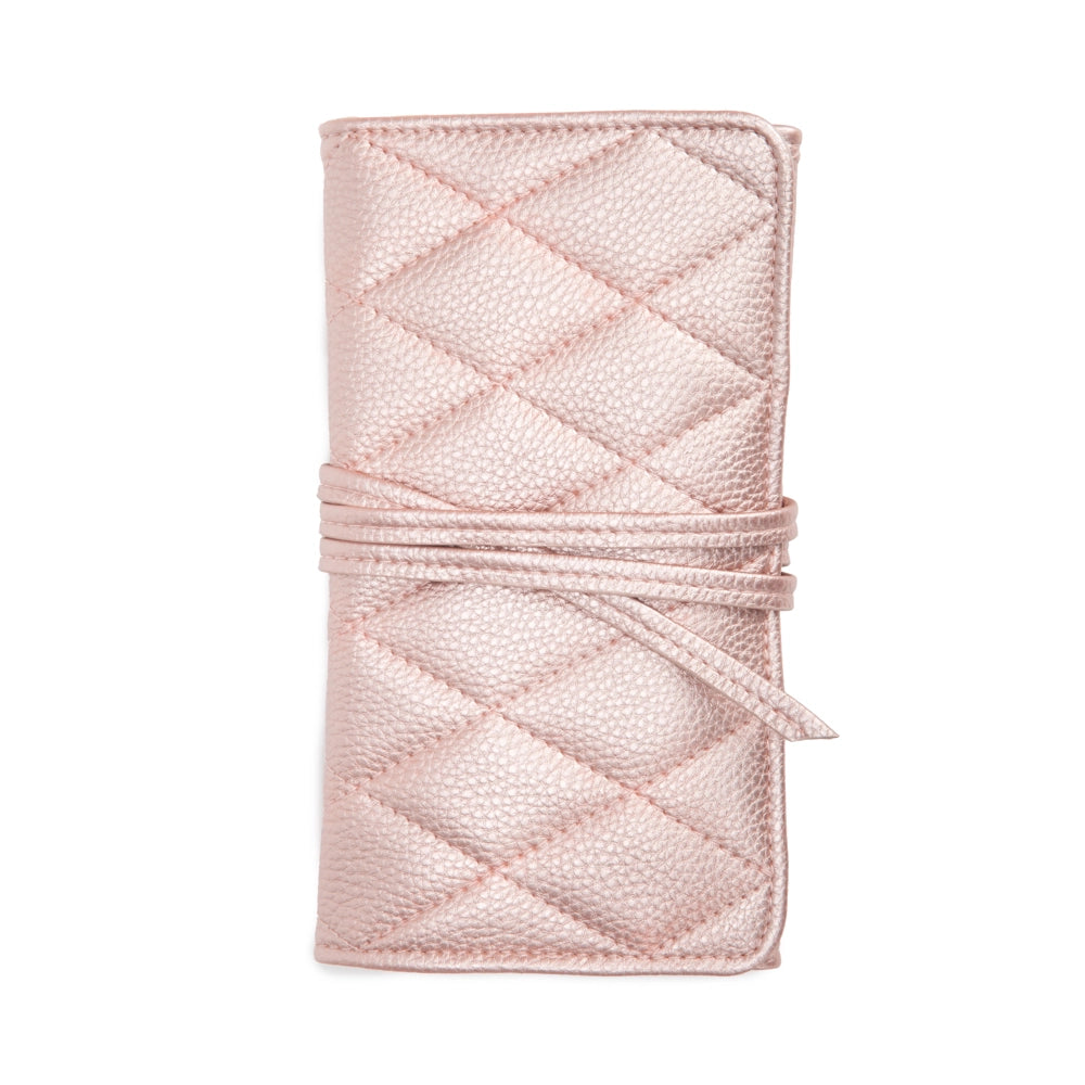 Leah Quilted Jewelry Roll in Pink