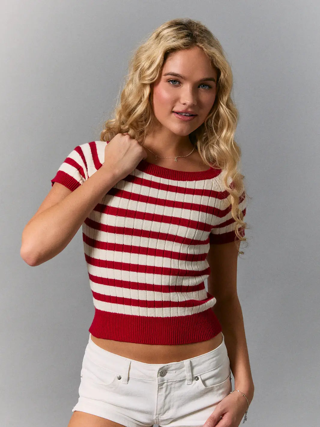Short Sleeve Knit Sweater Top Le Lis