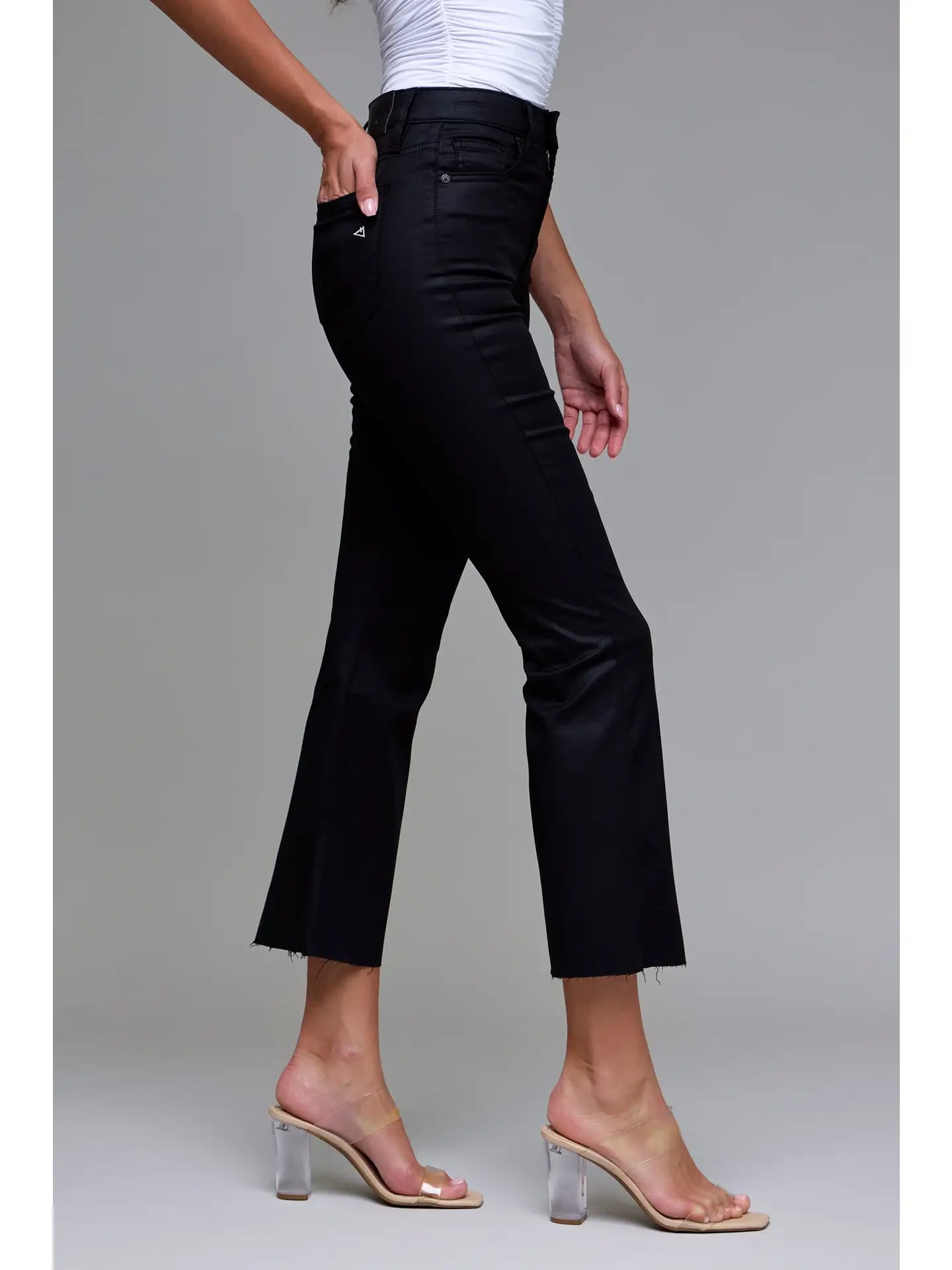 Black Coated Cropped Flare Jeans Hidden Jeans