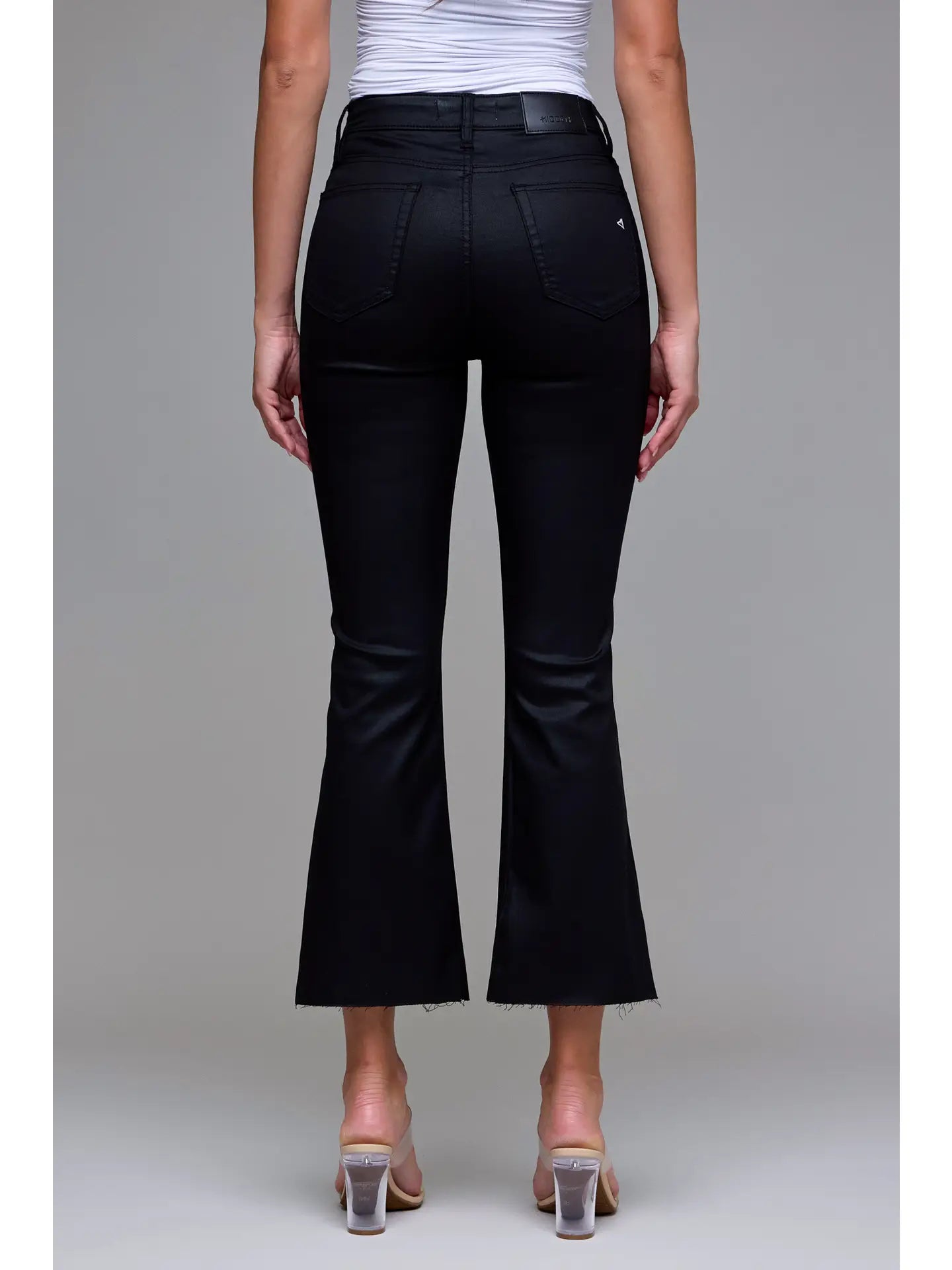 Black Coated Cropped Flare Jeans Hidden Jeans