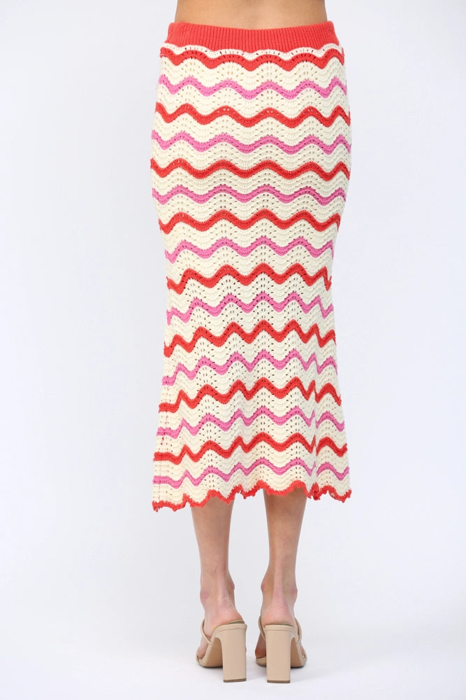 Multicolor Chevron Pattern Open Knit Sweater Skirt Fate
