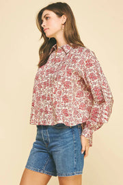 Floral Print Pleat Detail Shirt Pinch