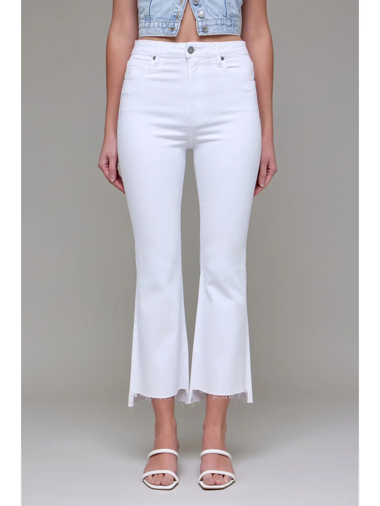 White Clean Step Hem Cropped Flare Jeans