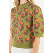 Short Sleeve Leopard Print Knit Top THML