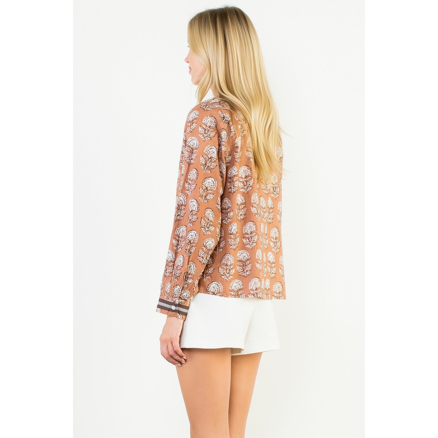 Long Sleeve Floral Detail Button Up Top THML