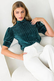 Textured Velvet Mock Neck Top THML