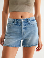 Regular Hem Stretch Short w/ Hidden Slit Just Black Denim