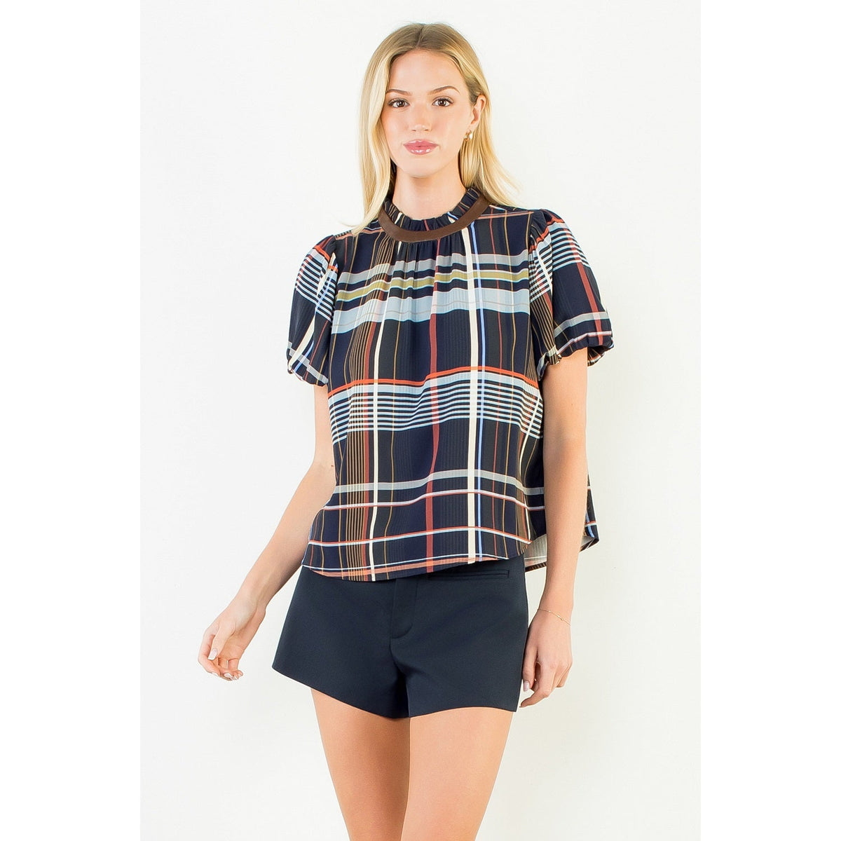 Ruffled Neck Stripe Top THML