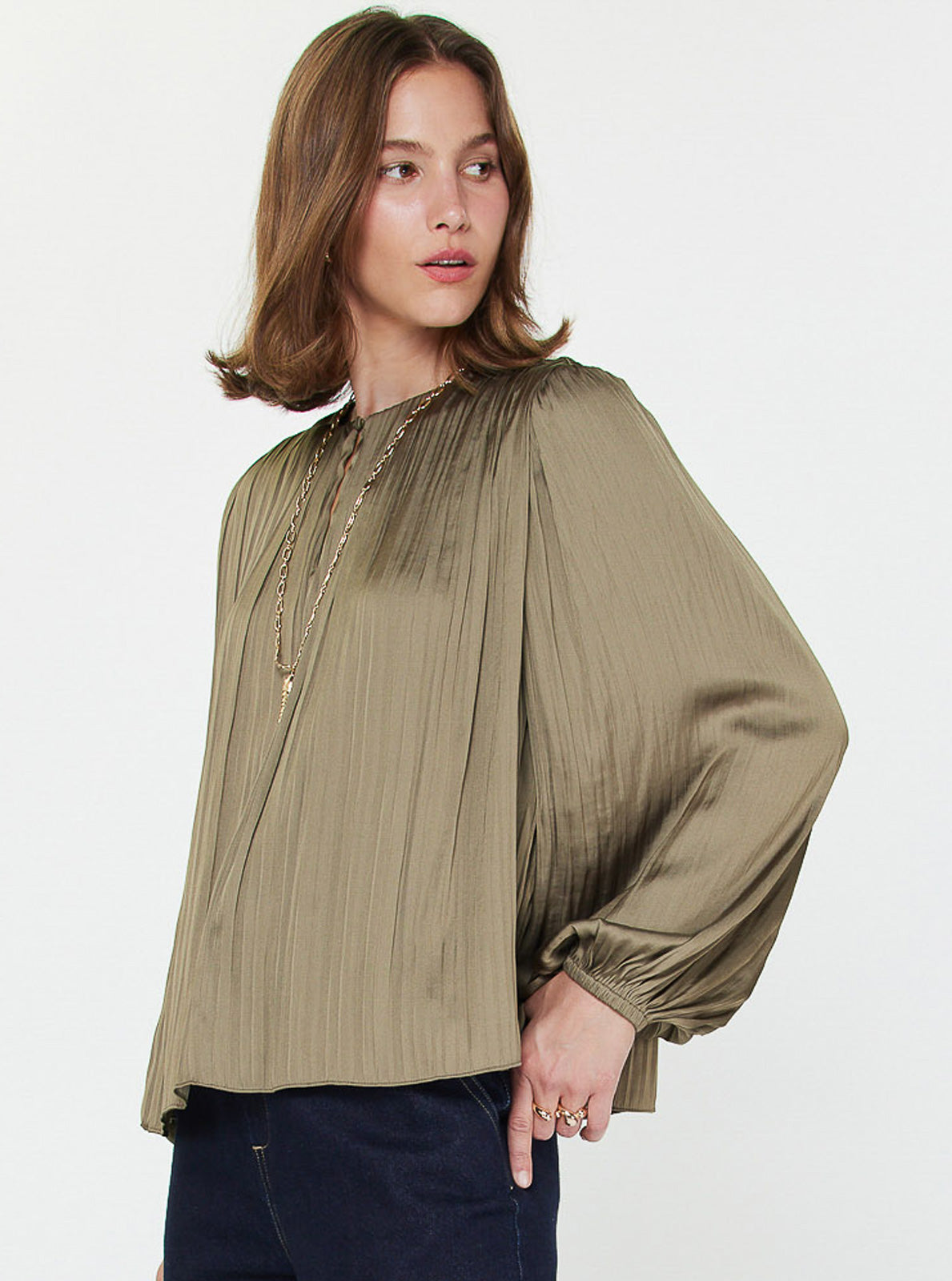 Pleated Long Sleeve Blouse Current Air