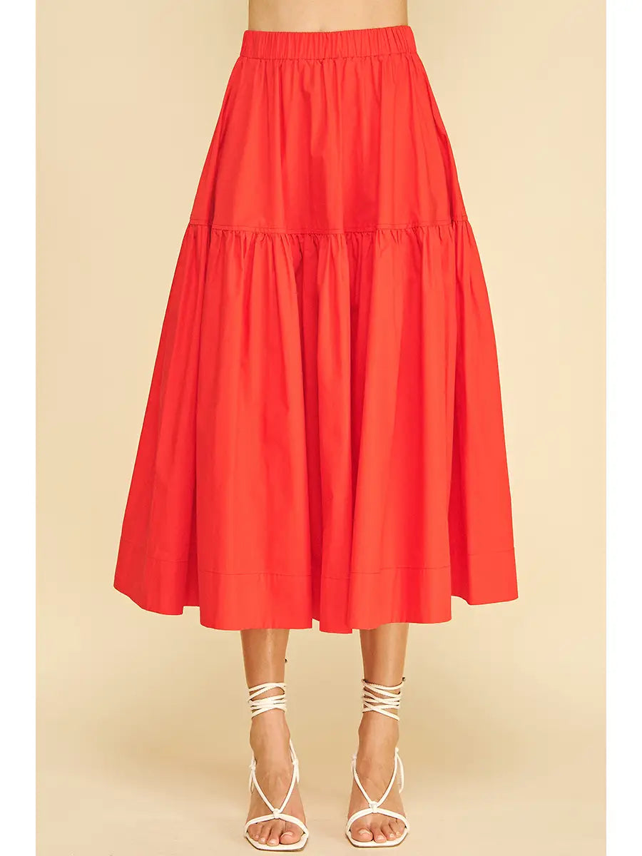 Poplin Tiered Midi Skirt Pinch