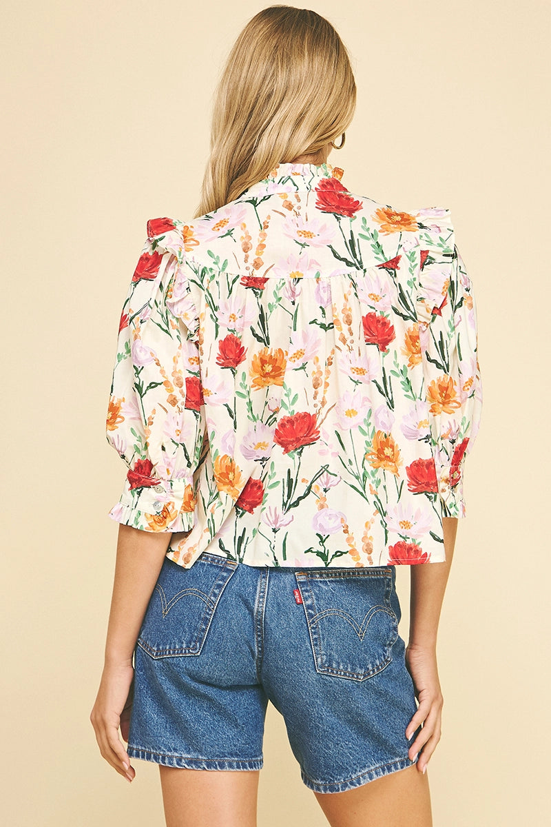 Floral Button Down Blouse Top Pinch