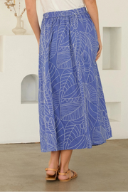 Printed Poplin Button-Front Midi Skirt Skies are Blue