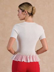 Short Sleeve Sweater Sheer Peplum Top Current Air