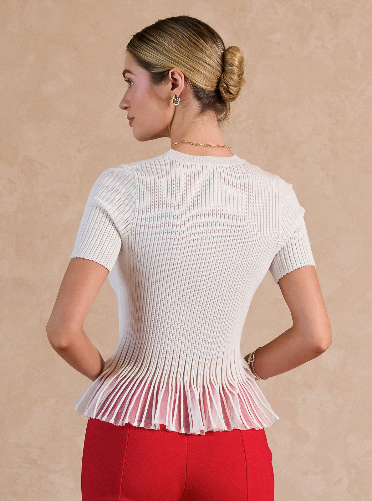 Short Sleeve Sweater Sheer Peplum Top Current Air