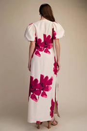 Floral Puff-Sleeve A-Line Maxi Dress Glam