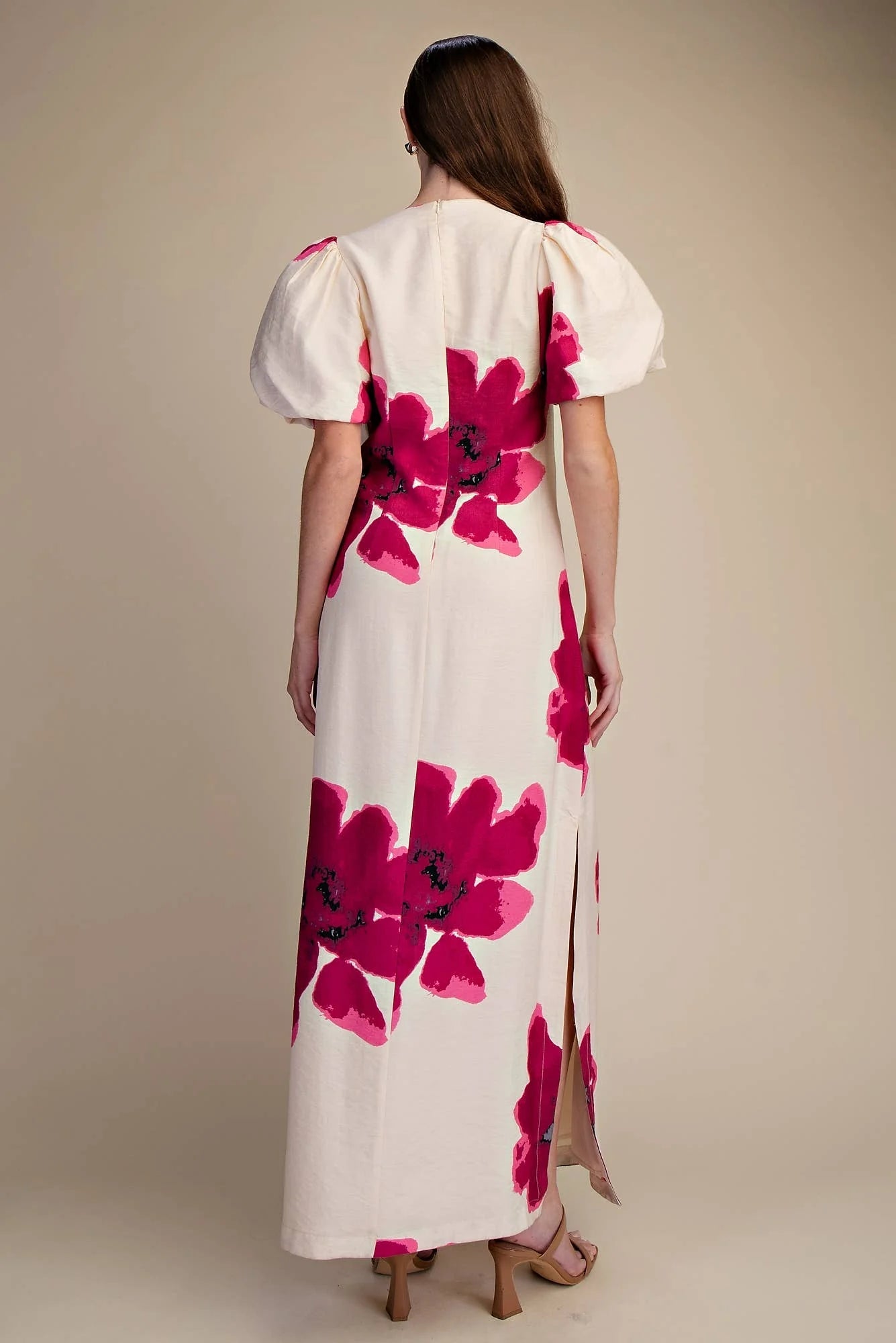 Floral Puff-Sleeve A-Line Maxi Dress Glam