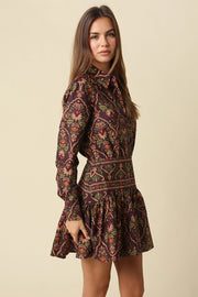 Gianna Paisley Print Mini Dress Olivaceous