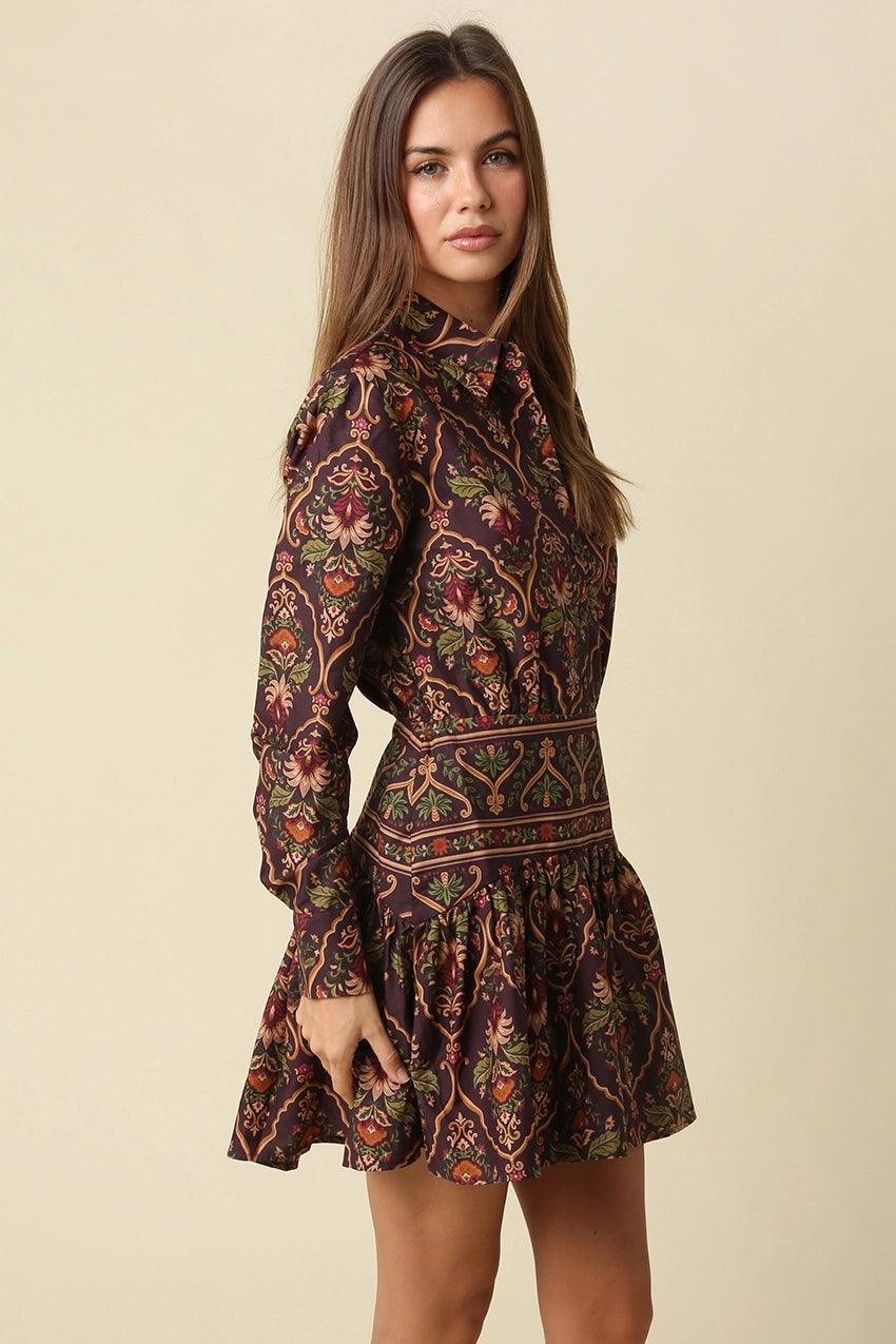 Gianna Paisley Print Mini Dress Olivaceous
