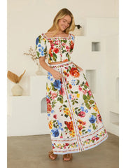 Floral Border Print Midi Skirt Skies are Blue