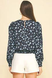 Floral Balloon Sleeve Blouse Pinch