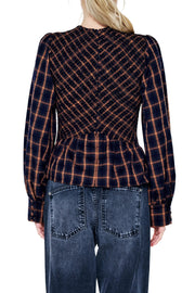 Larue Plaid Smocked Top Ciebon