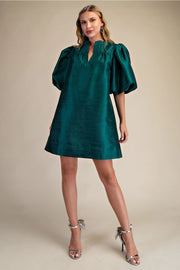 Round Neck Puff Sleeve Mini Dress Glam