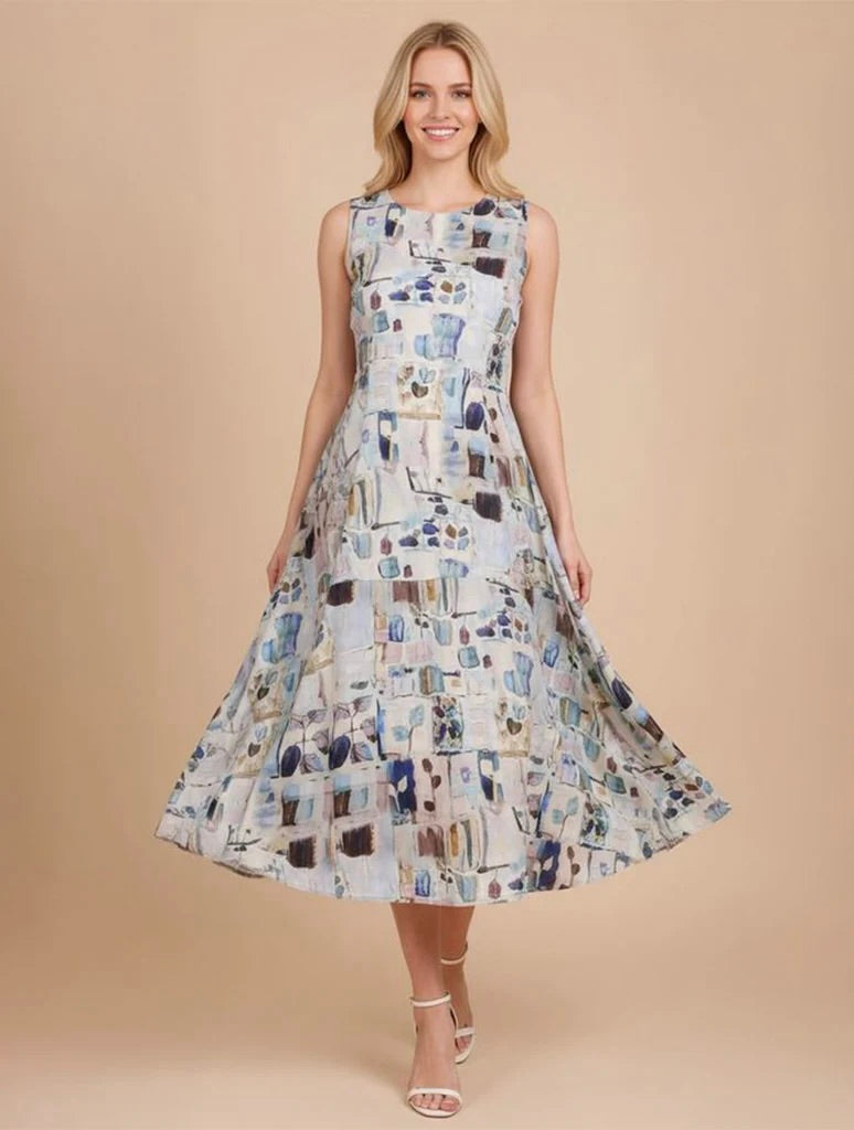 Watercolor Print Sleeveless Midi Dress Pinch