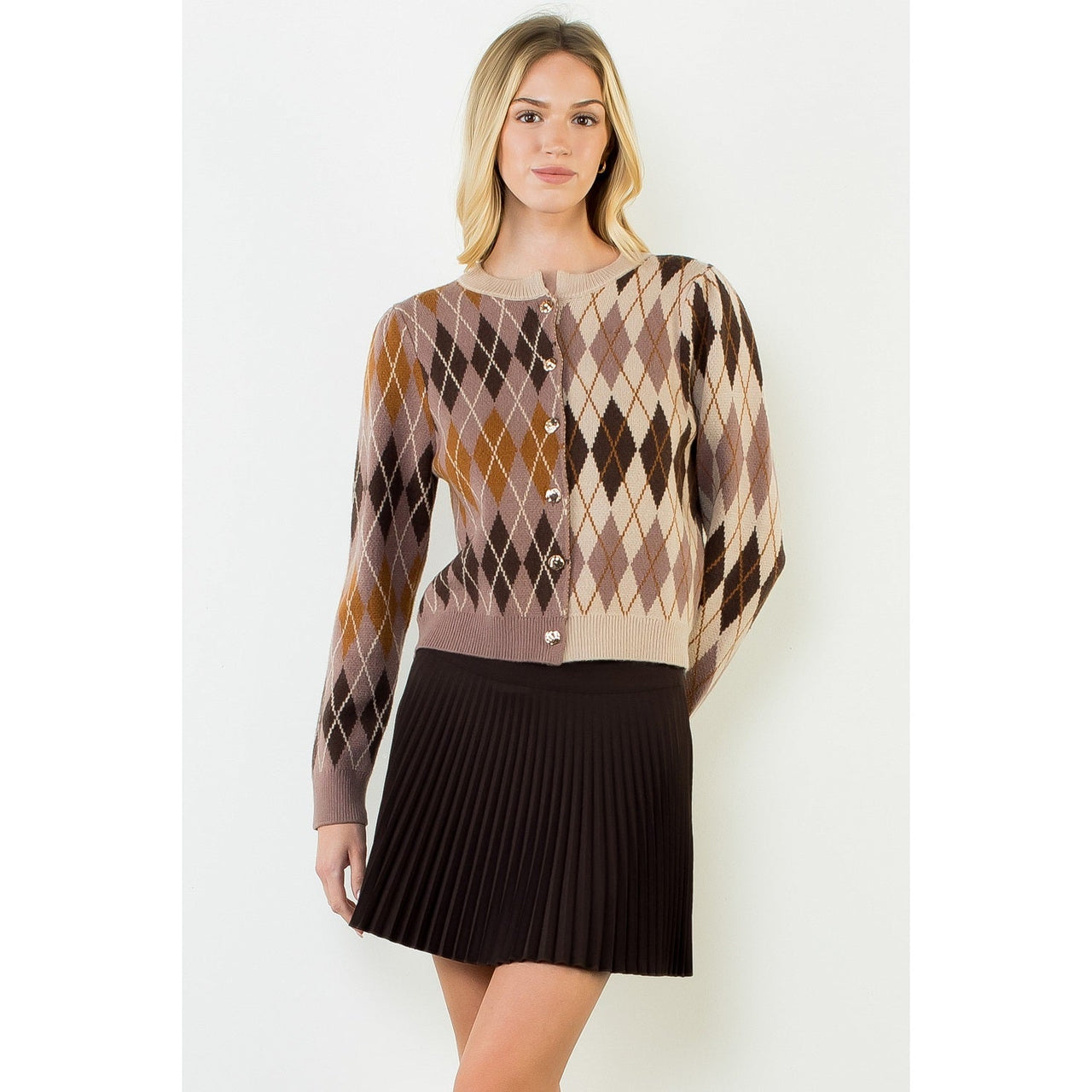 Pattern Gold Button Cardigan THML