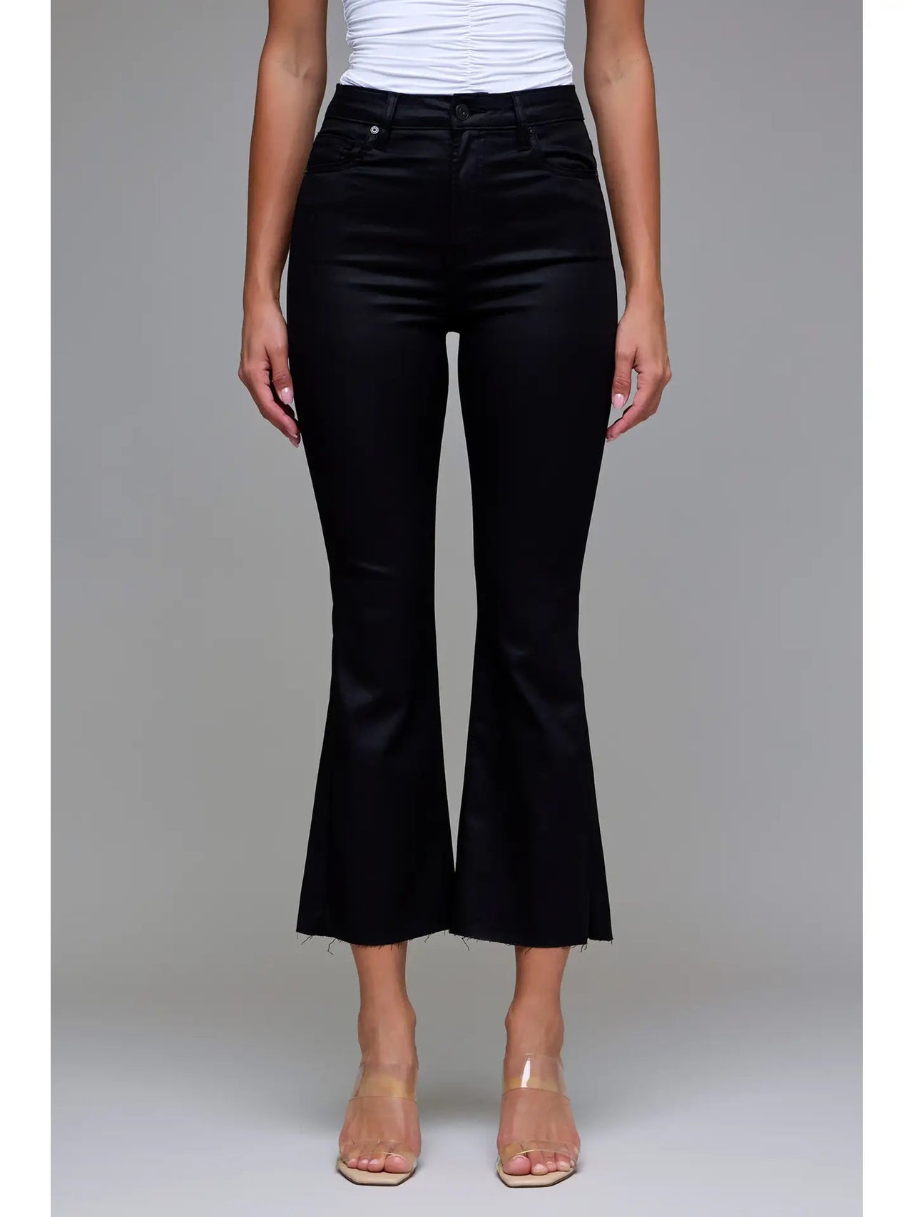 Black Coated Cropped Flare Jeans Hidden Jeans